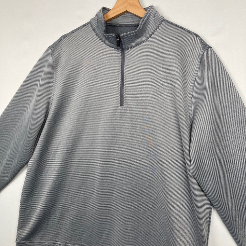 Hickey Freeman Men's 1/4 Zip Pullover Gray Striped Long Sleeve Performance Large